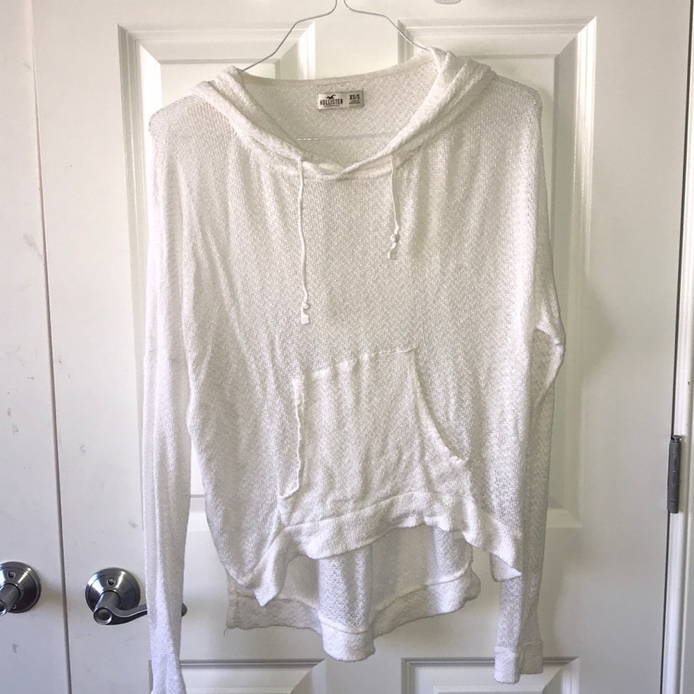 White sweater with pocket and hood from Hollister